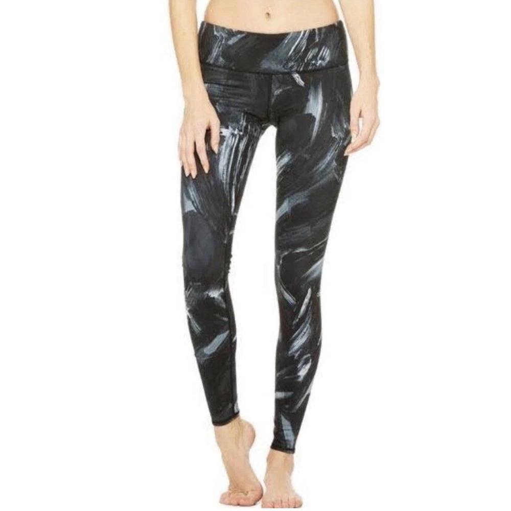 ALO Women's Black Gray Airbrush Modernist Full Length Legging Pants SM